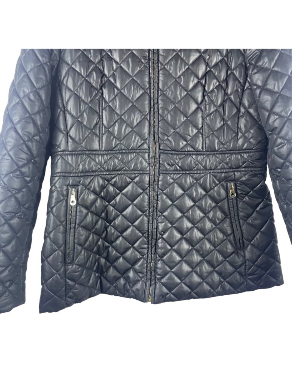 Kate Spade Black Quilted Puffer Jacket Coat Womens Medium Zip Front With Pockets - Picture 3 of 11